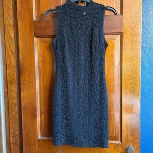 Soprano Black Lace High-Neck Sleeveless Mini Dress